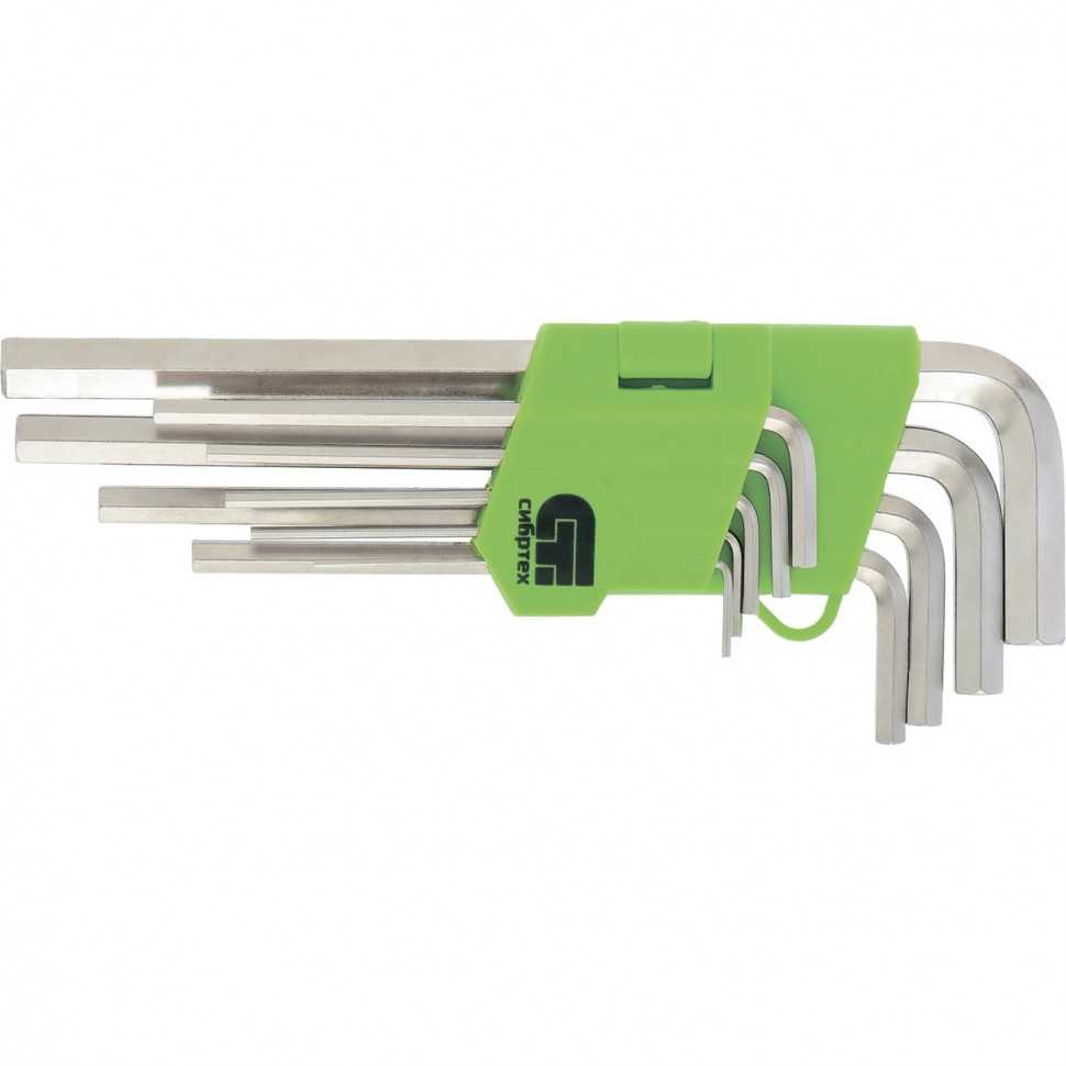 Набор ключей имбусовых HEX, 1.5-10 мм, 45x, закаленные, 9 шт, короткие, никель Сибртех Ключи имбусовые фото, изображение